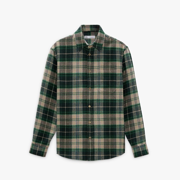 NWT MEN'S ZARA GREEN PLAID FLANNEL SHIRT - Picture 1 of 8
